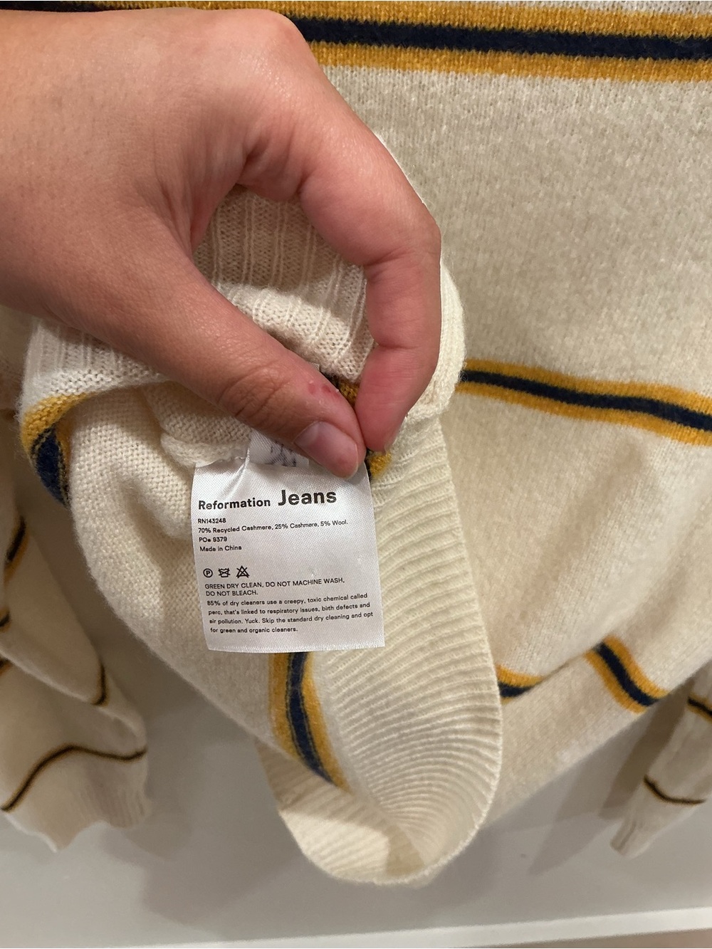 Reformation Cream Stripe Crewneck Sweater with Mustard & Black Lines - Picture 5 of 5